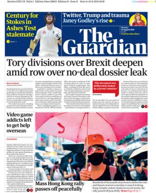 Front page of the Guardian