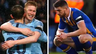 Man City celebrate, Shrewsbury devastated