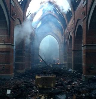 Inside of fire-hit All Saints Church