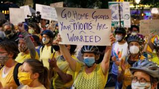 'Wall of Moms' protesters in Portland, Oregon, on 21 July 2020