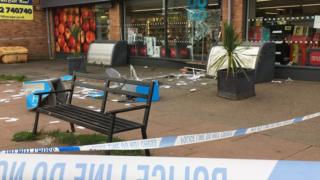The damage outside the front of the Co-op food store in Kessingland