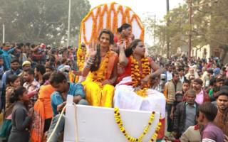 Transgender sadhus of the Akhara in the procession