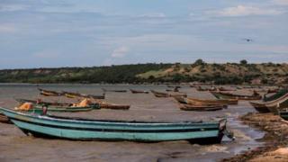 Des pirogues accostés sur le rivage, dans le lac Albert en Ouganda (illustration).