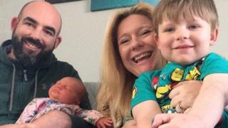 PC Joe Burrows, baby Georgiana, wife Gemma and Leo