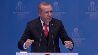 Turkish President Recep Tayyip Erdogan address the meeting of the Organisation for Islamic Cooperation in Istanbul on Wednesday