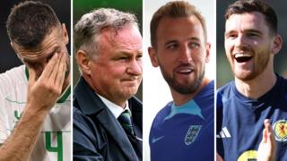 Shane Duffy, Michael O'Neill, Harry Kane and Andy Robertson