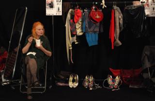 Designer Vivienne Westwood sits backstage before her Vivienne Westwood Red Label Fashion Show in September 2009