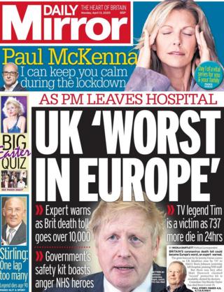 The Daily Mirror front page 13 April