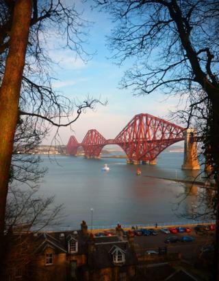 Forth Rail Bridge from footpath near Dalmeny train station