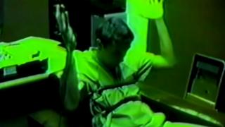 Image is a screen grab of the footage of Christopher Tapp during a lie detector test