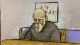 Court artist sketch by Elizabeth Cook of Wayne Couzens appearing via video link from HMP Kirkland, at the Old Bailey, central London, as he was sentenced to 19 months in prison for flashing at women in the months before he kidnapped, raped and murdered Sarah Everard