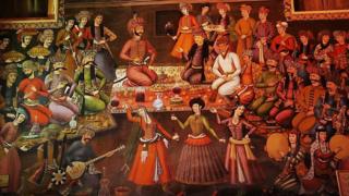 Persian miniature painting of a 14th Century Persian court banquet
