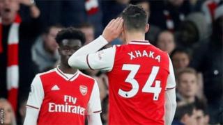 Granit Xhaka was booed by fans as he was replaced by Bukayo Saka after his side blew a 2-0 lead against Crystal Palace