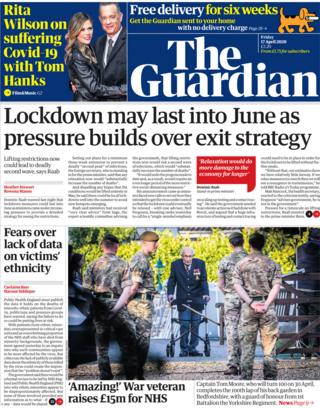 Guardian front page, 17/4/20