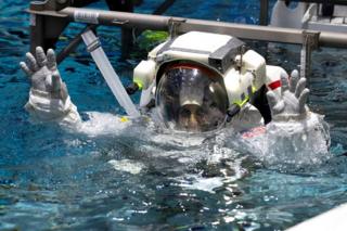Astronauts train at the Johnson Space Center