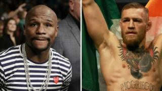 Floyd Mayweather (a hagu) da Conor McGregor.
