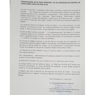 Communiqué de la police congolaise