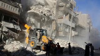 Damaged building after air strikes on the rebel held Tariq al-Bab neighbourhood of Aleppo, Syria September 24, 2016.
