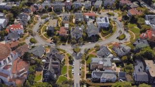 A 3D image rendered by Google Maps showing the elite Presidio Terrace street in San Francisco
