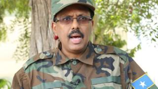 Somali president Mohamed Farmaajo with army uniform