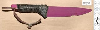 12-inch pink ceramic knives were strapped to the wrists of the attackers