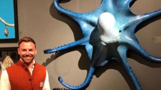 Stephen Rew with his winning sculpture of an octopus
