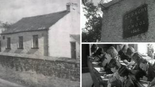 BBC archive footage grabs of the school in 1950s showing pupils and the exterior