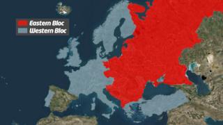 Map showing the eastern bloc vs the western bloc.