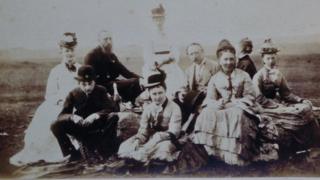 1875 Routh family photo showing the family enjoying a picnic