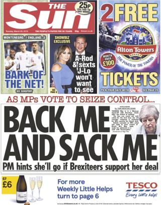 Newspaper headlines: MPs 'seize control of Brexit' - BBC News