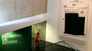 The entrance to the Museum of Memory and Human Rights in Santiago during an exhibition in October 2017 of declassified CIA documents that show US involvement in General Pinochet"s coup in 1973.