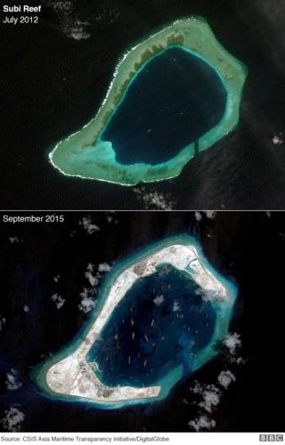Спутниковая фотография, показывающая развитие на Subi Reef