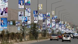 Election posters on a main road in Kabul