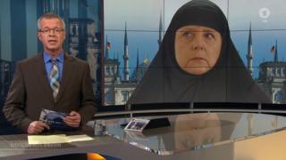 German TV channel shows mocked up image of Angela Merkel in a headscarf