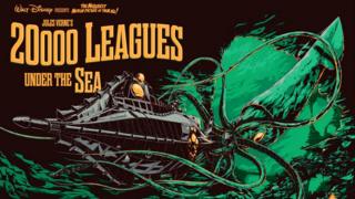 Póster de la película de Disney "Veinte mil leguas de viaje submarino"
