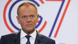Donald Tusk speaking at the G7 summit in Biarritz, France