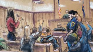 Potential jurors raise their hands and explain why they can't serve on the jury of film producer's Harvey Weinstein sexual assault trial, 8 January 2020