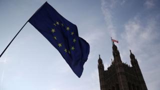 An EU flag outside parliament in London