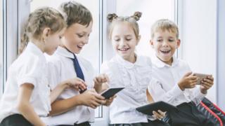 Children with tablets