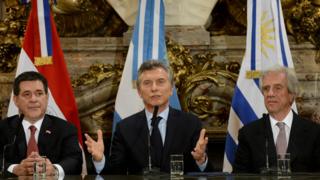 Horacio Cartes, Mauricio Macri y Tabaré Vázquez