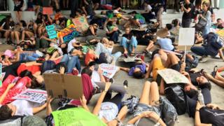 protestors lying down