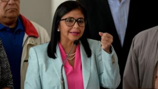 The president of Venezuela's Constituent Assembly, Delcy Rodriguez speaks during a press conference after holding a meeting with the Truth Commission, at the Foreign Ministry in Caracas on December 23, 2017.