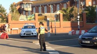 Police directing traffic at Barry Island