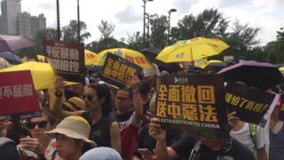 下午3時15分在香港維多利亞公園,穿著黑衣的示威民眾陸續湧入維園,部分人手拿"香港人撐住"丶"徹查警暴"等標語。