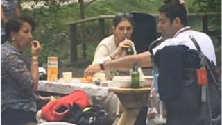 Picture showing Azadeh Namdari drinking beer whilst not wearing Islamic dress