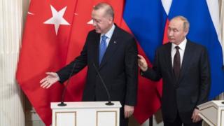 Turkish President Recep Tayyip Erdogan (left) and Russian President Vladimir Putin in Moscow. Photo: 5 March 2020