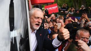 Jeremy Corbyn on a Labour election bus