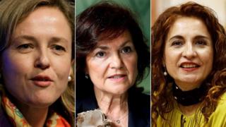 Three of the new ministers in the new Spanish government: L-R Nadia Calviño, Carmen Calvo and María Jesús Montero