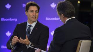 Justin Trudeau during a Bloomberg interview