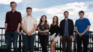 Steffan Hughes, Rhydian Jenkins, Lleucu Parri, Bethan Elin, Meilir Jones a Jâms Coleman